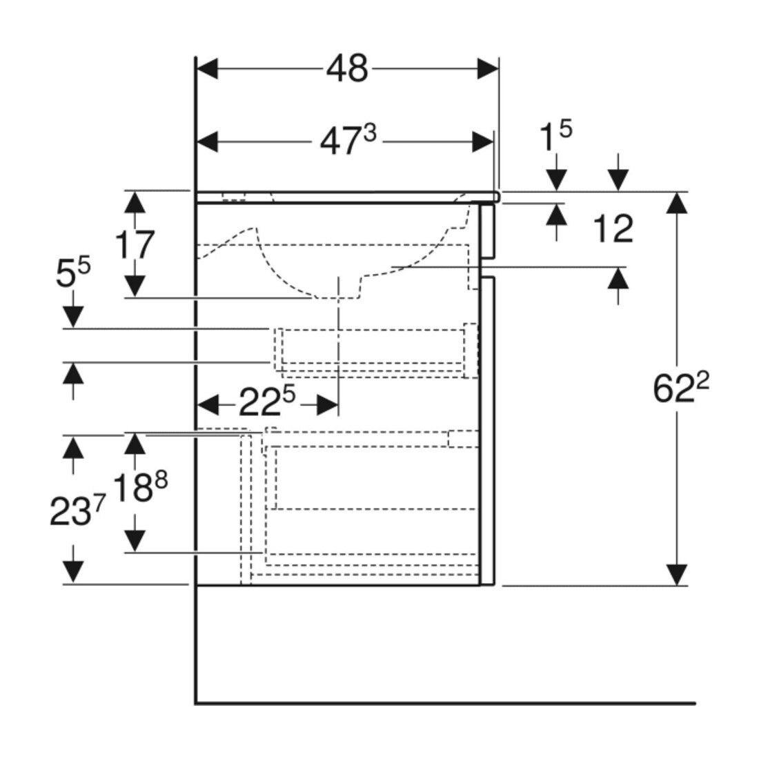 Geberit Ensemble double vasque Renova Plan 130x62,2x48 cm, blanc/brun, mitigeur avec siphon