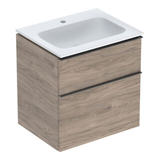 Geberit Ensemble lavabo meuble iCon 60x63x48cm, blanc, noyer/poignée lave mat