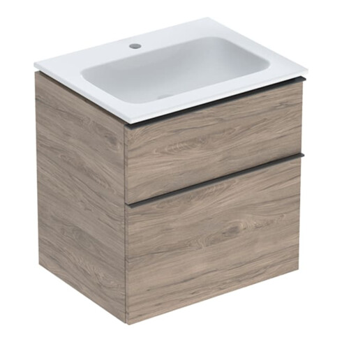 Geberit Ensemble lavabo meuble iCon 60x63x48cm, blanc, noyer/poignée lave mat