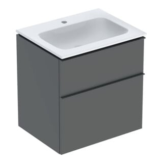 Geberit Ensemble meuble lavabo iCon 60x63x48 cm, blanc/KeraTe, robinetterie/frontal/grille laquée mate