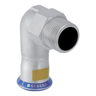 Geberit Gas-Übergangswinkel Mapress 90Grad mit AG, Edelstahl, d= 28mmxR 3/4