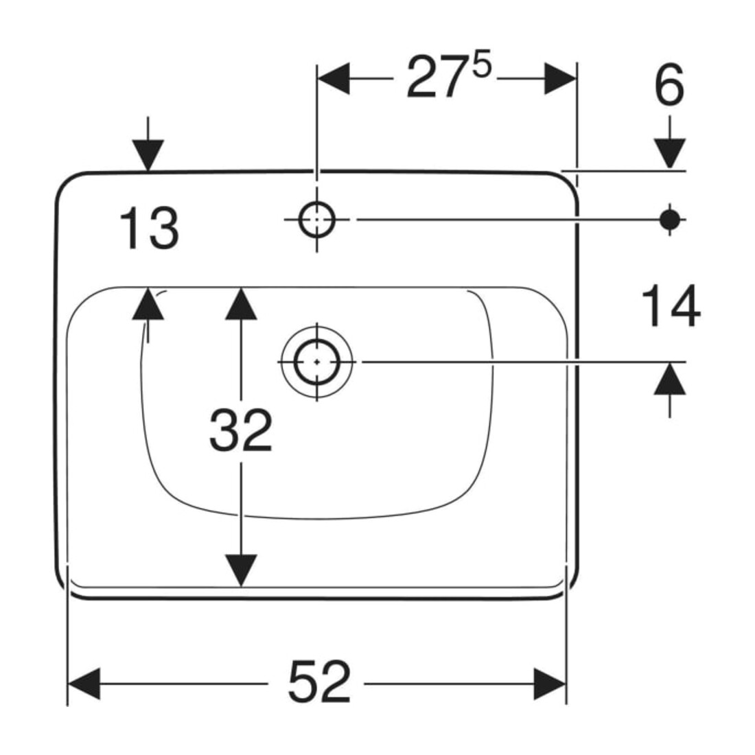 Geberit Halb-Einbauwaschtisch VariForm 55x45cm, m HL, m ÜL, quadr., we. K-Tect