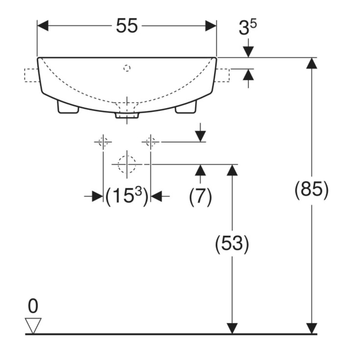 Geberit Halb-Einbauwaschtisch VariForm 55x45cm, m HL, m ÜL, quadr., we. K-Tect