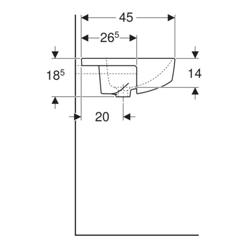 Geberit Halb-Einbauwaschtisch VariForm 55x45cm, m HL, m ÜL, quadr., we. K-Tect