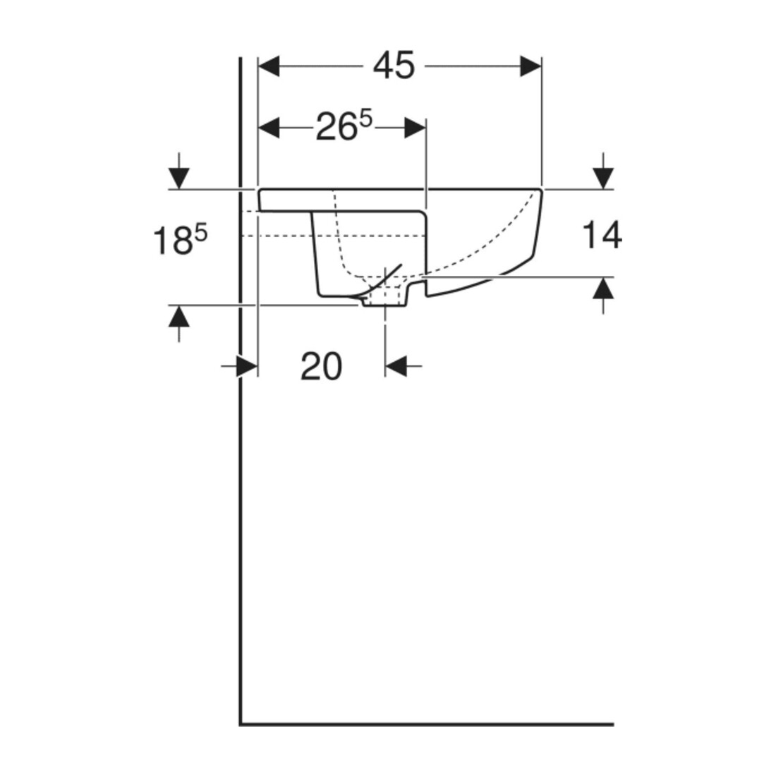 Geberit Halb-Einbauwaschtisch VariForm 55x45cm, m HL, m ÜL, quadr., we. K-Tect