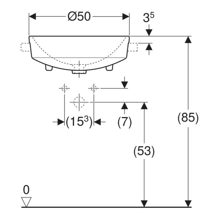 Geberit Halb-Einbauwaschtisch VariForm d 50, m Hahnl., m ÜL, rd, weiß KeraTect