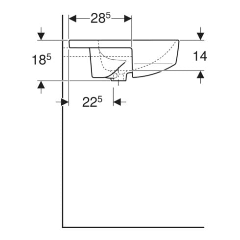 Geberit Halb-Einbauwaschtisch VariForm d 50, m Hahnl., m ÜL, rd, weiß KeraTect