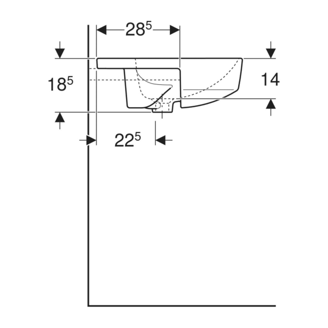 Geberit Halb-Einbauwaschtisch VariForm d 50, m Hahnl., m ÜL, rd, weiß KeraTect