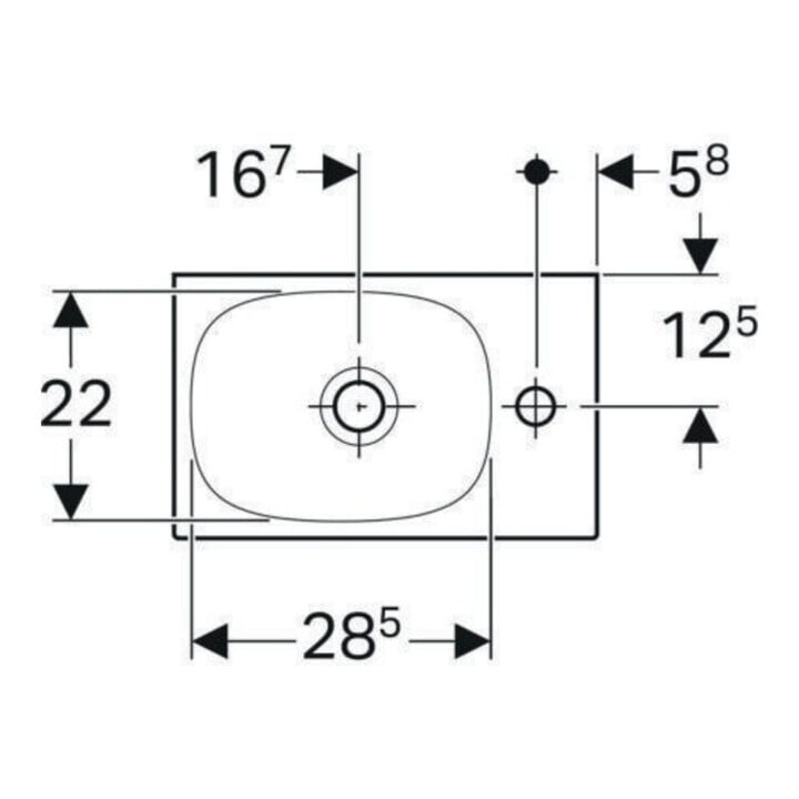 Geberit Handwaschbecken Acanto 40x25cm, asym., o. ÜL, Hahnl. re, weiß
