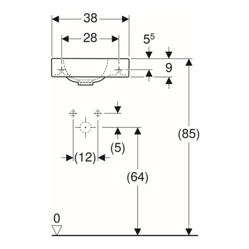 Geberit Handwaschbecken iCon 380 x 280 mm, ohne Überlauf mit Hahnloch rechts weiß