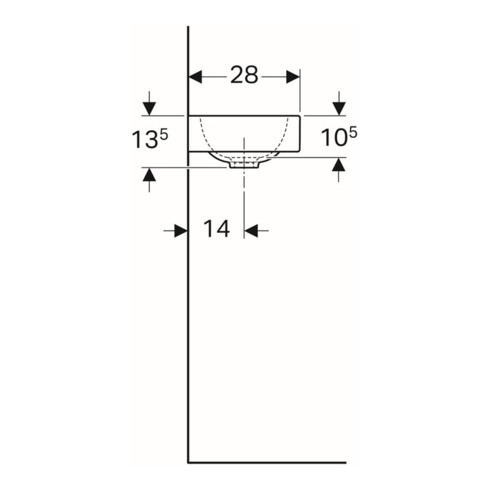 Geberit Handwaschbecken iCon 380 x 280 mm, ohne Überlauf mit Hahnloch rechts weiß