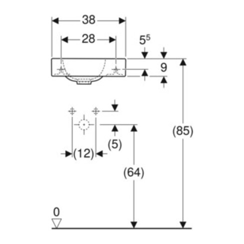 Geberit Handwaschbecken iCon 38x28cm, m Hahnl. re, o. Überlauf, weiß