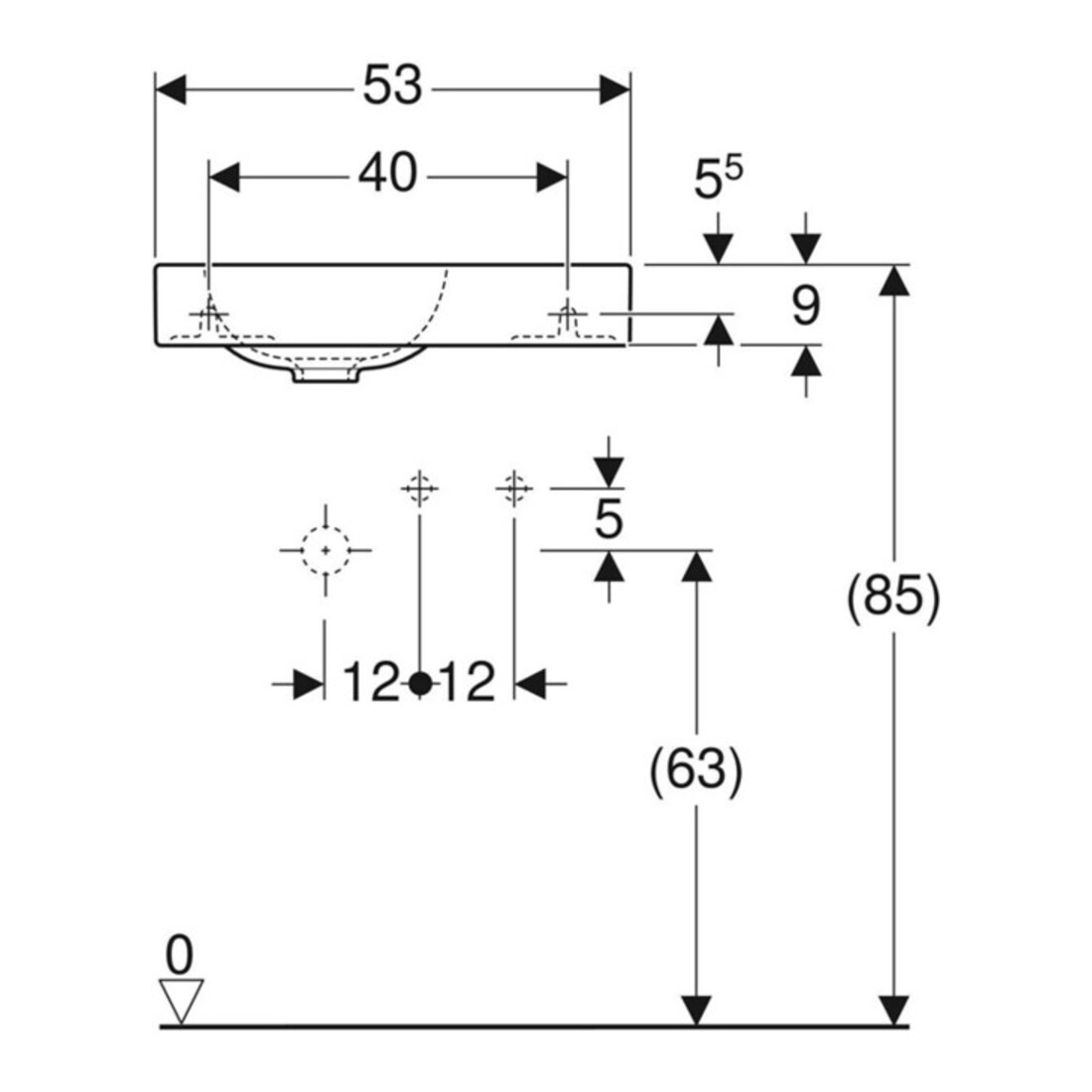 Geberit Handwaschbecken iCon 53x31cm, Abl re, m Hahnl., o. ÜL, we.