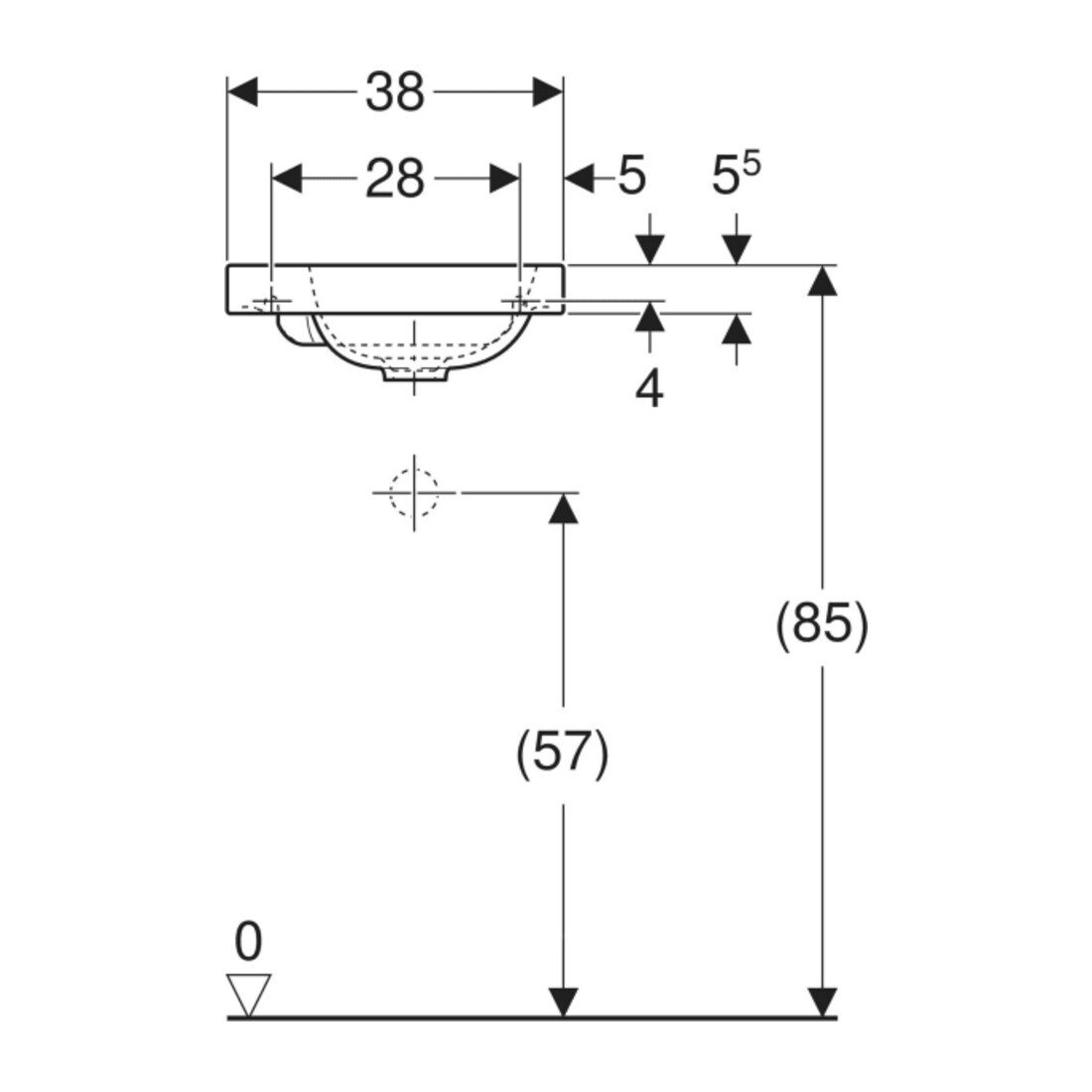 Geberit Handwaschbecken iCon Light 38x28cm, o. Hahnl., o. ÜL, weiß KeraTect