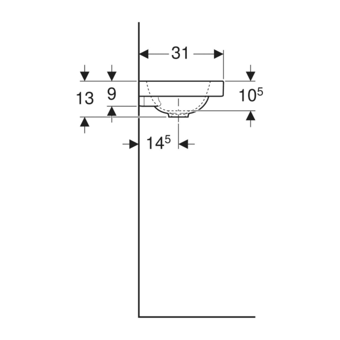 Geberit Handwaschbecken iCon Light 53x31cm, o HL, o. ÜL, m Ablagefl., we.