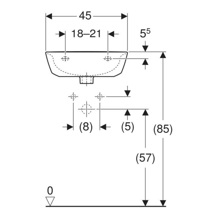 Geberit Handwaschbecken Renova 45x36cm, we/KeraTe, m Hahnl., o. ÜL