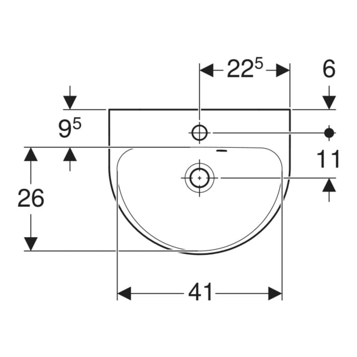 Geberit Handwaschbecken Renova 45x36cm, we., m Hahnl., m ÜL asym.