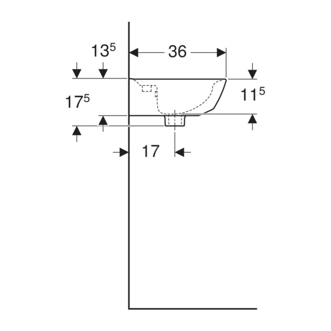 Geberit Handwaschbecken Renova 45x36cm, we., m Hahnl., m ÜL asym.