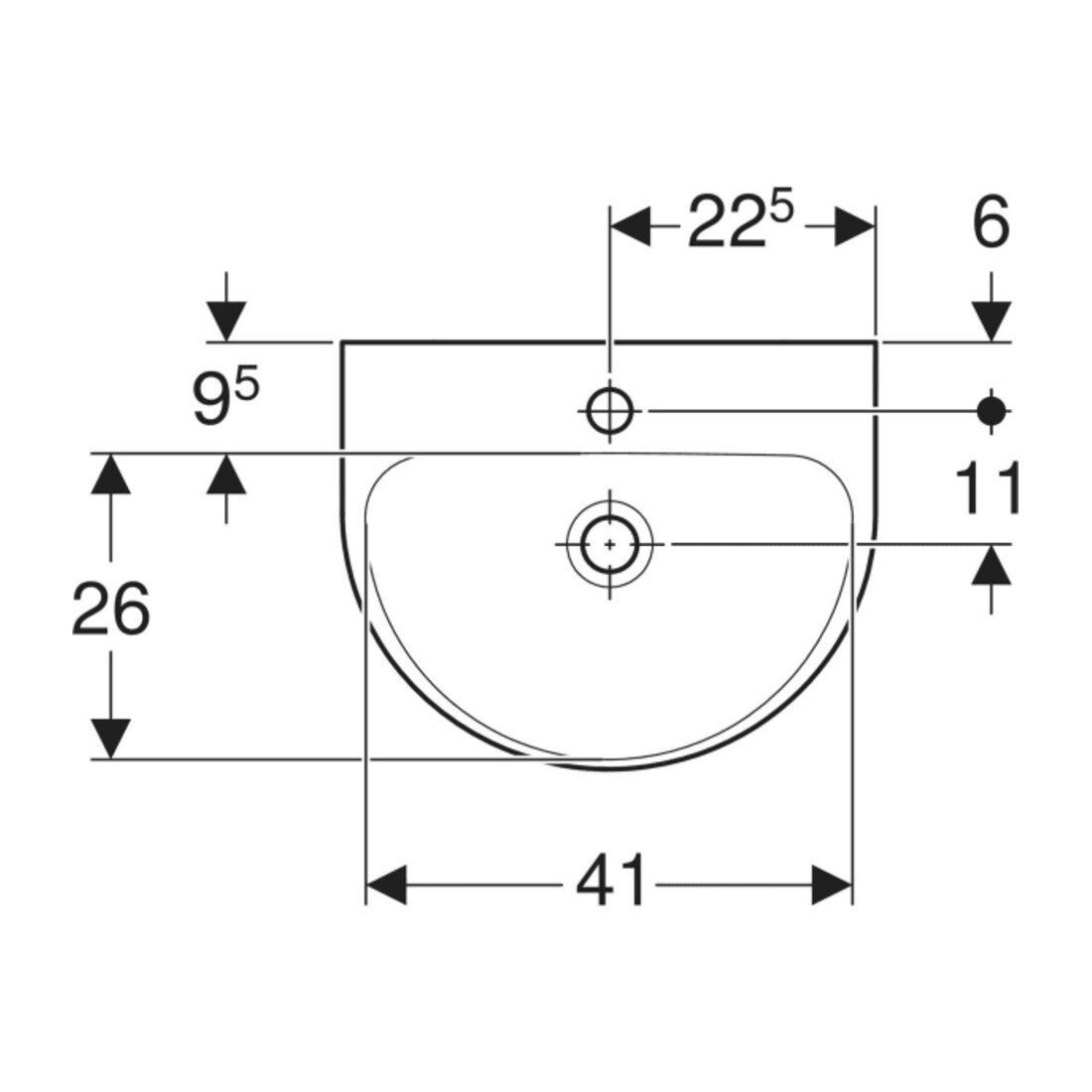 Geberit Handwaschbecken Renova 45x36cm, we., m Hahnloch, ohne Überlauf