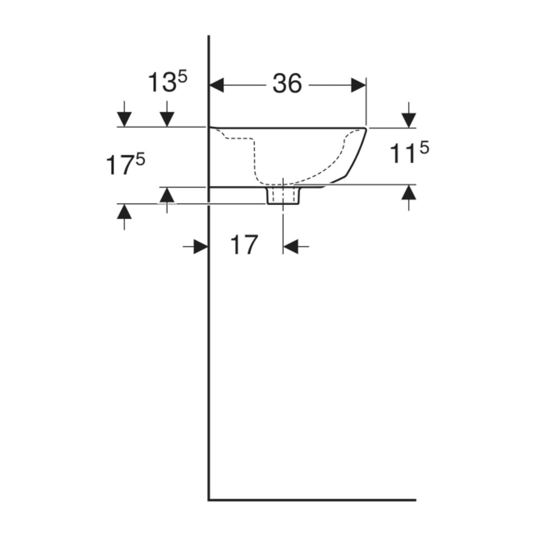 Geberit Handwaschbecken Renova 45x36cm, we., o. Hahnloch, ohne Überlauf
