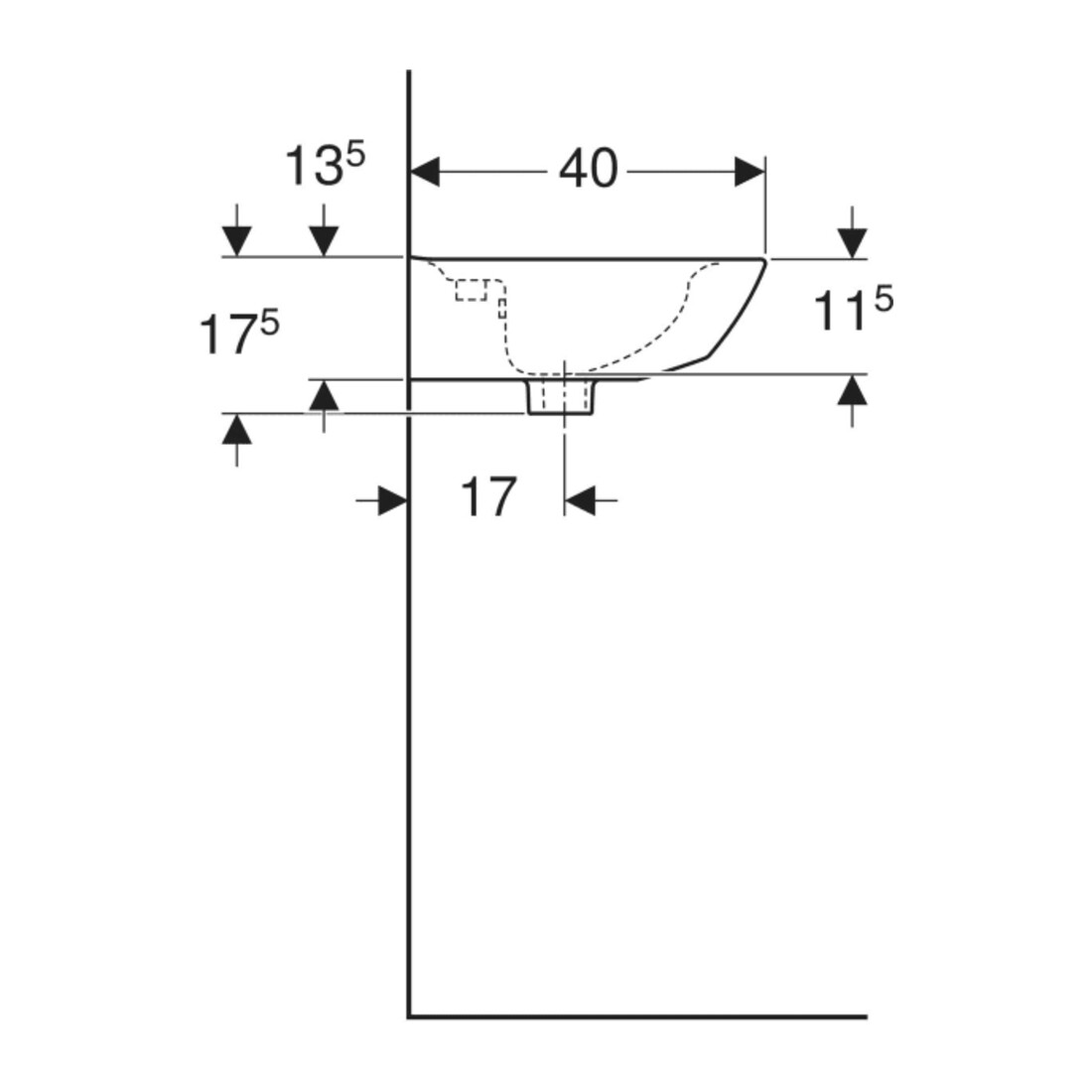Geberit Handwaschbecken Renova 50x40cm, we/KeraTe, m Hahnl., m ÜL asym.