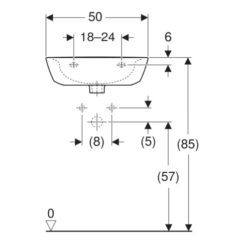 Geberit Handwaschbecken Renova 50x40cm, we/KeraTe, o. Hahnl., o. ÜL