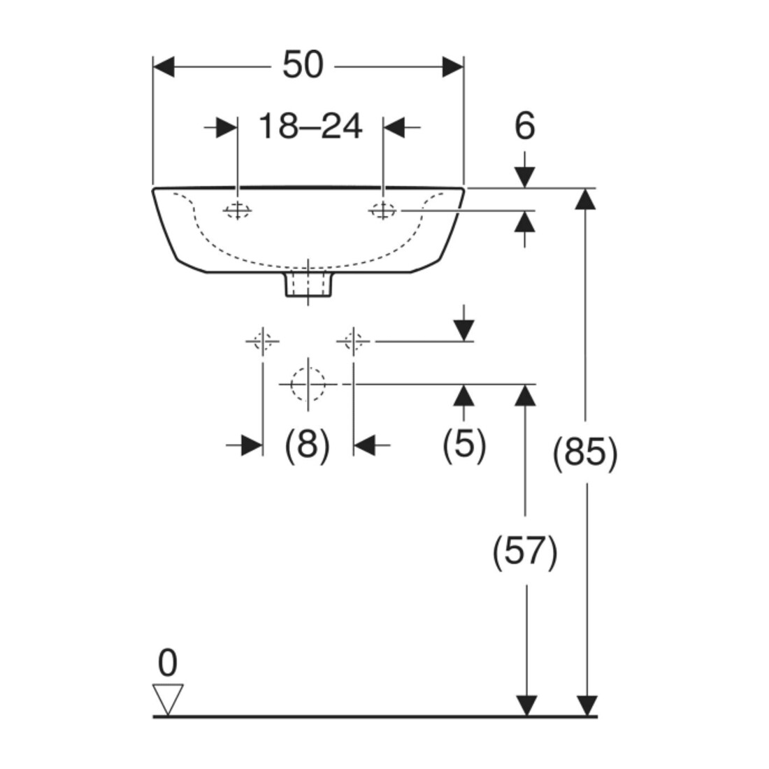 Geberit Handwaschbecken Renova 50x40cm, we/KeraTe, o. Hahnl., o. ÜL