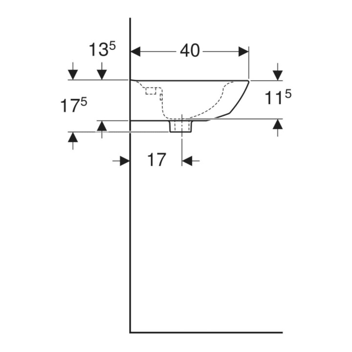 Geberit Handwaschbecken Renova 50x40cm, we., m Hahnl., m ÜL asym.
