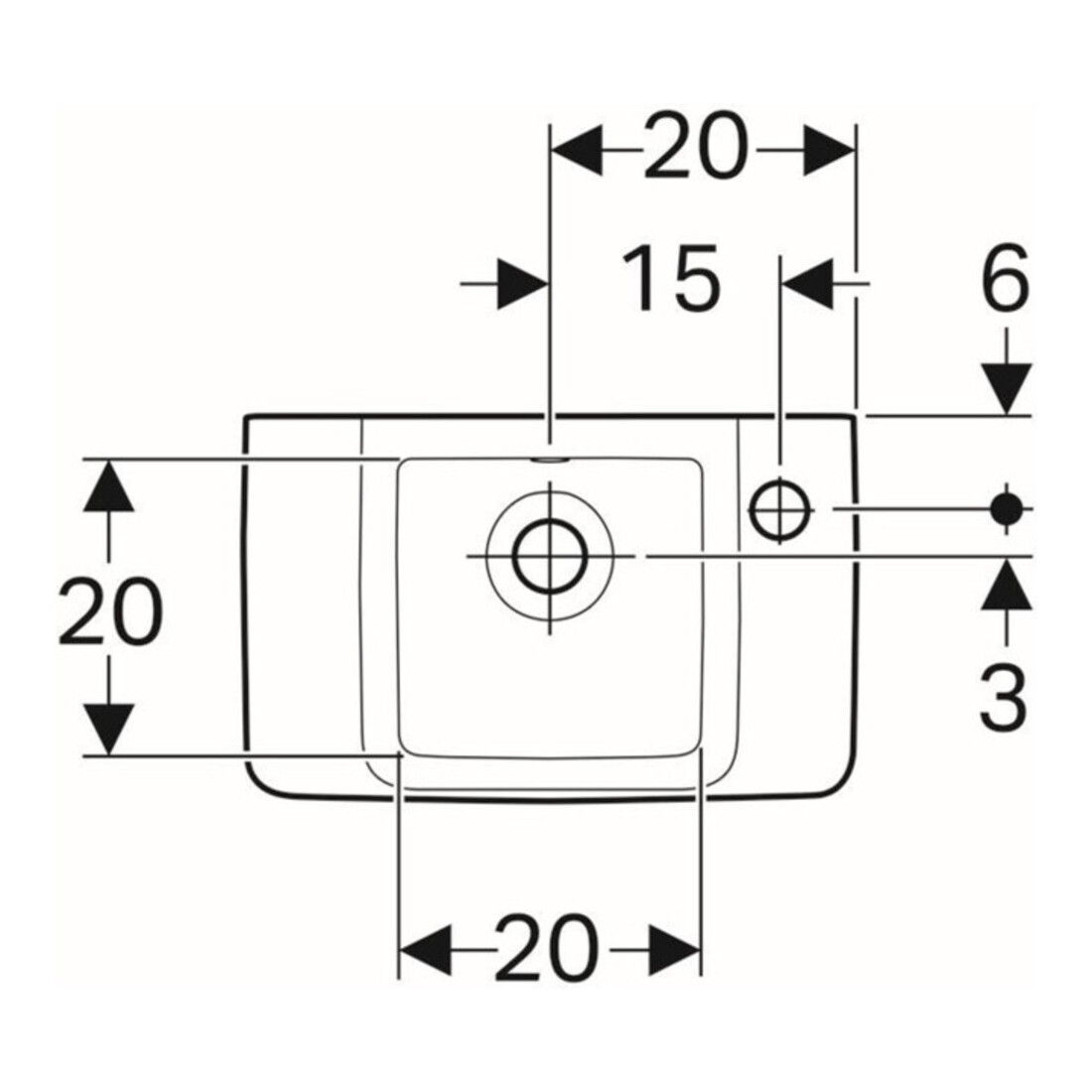 Geberit Handwaschbecken Renova Compact 40x25cm, m ÜL, Hahnloch rechts, weiß