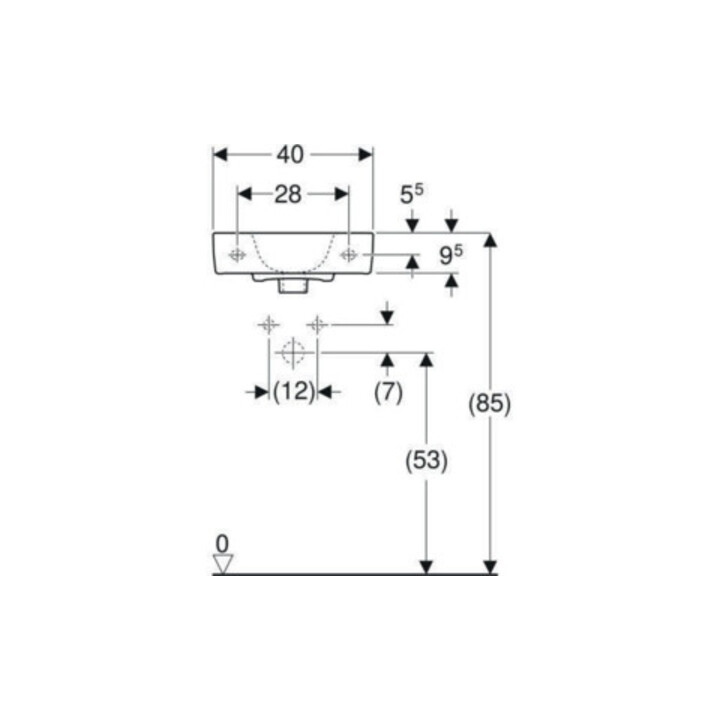 Geberit Handwaschbecken Renova Compact 40x25cm, o. Hahnloch, mit Überlauf, weiß
