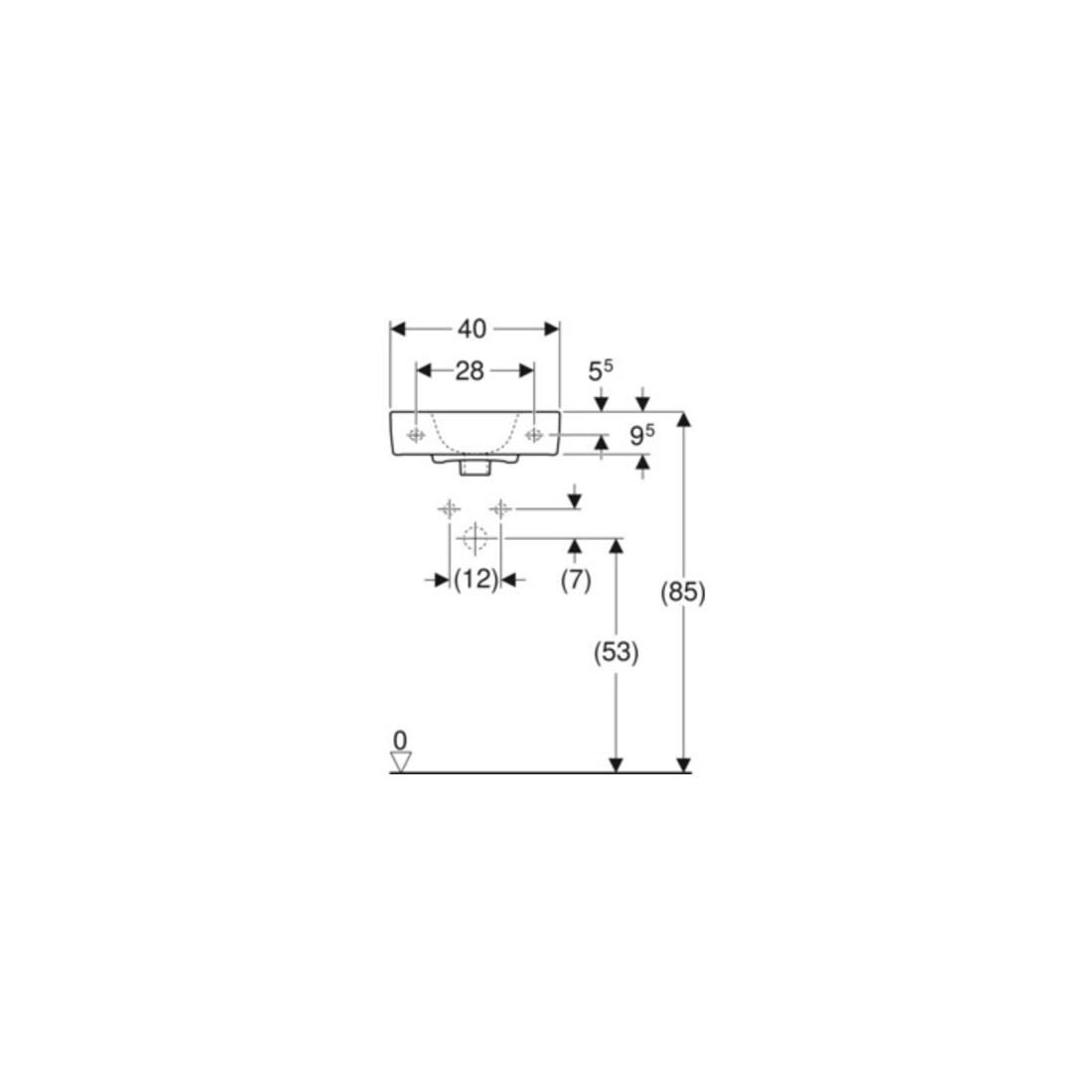 Geberit Handwaschbecken Renova Compact 40x25cm, o. Hahnloch, mit Überlauf, weiß