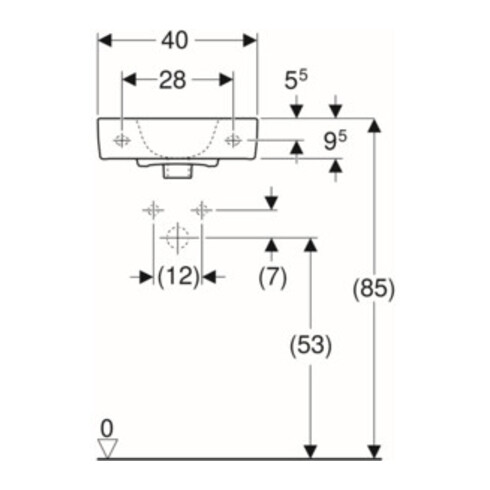 Geberit Handwaschbecken Renova Compact 40x25cm, o. Hahnloch, mit Überlauf, weiß