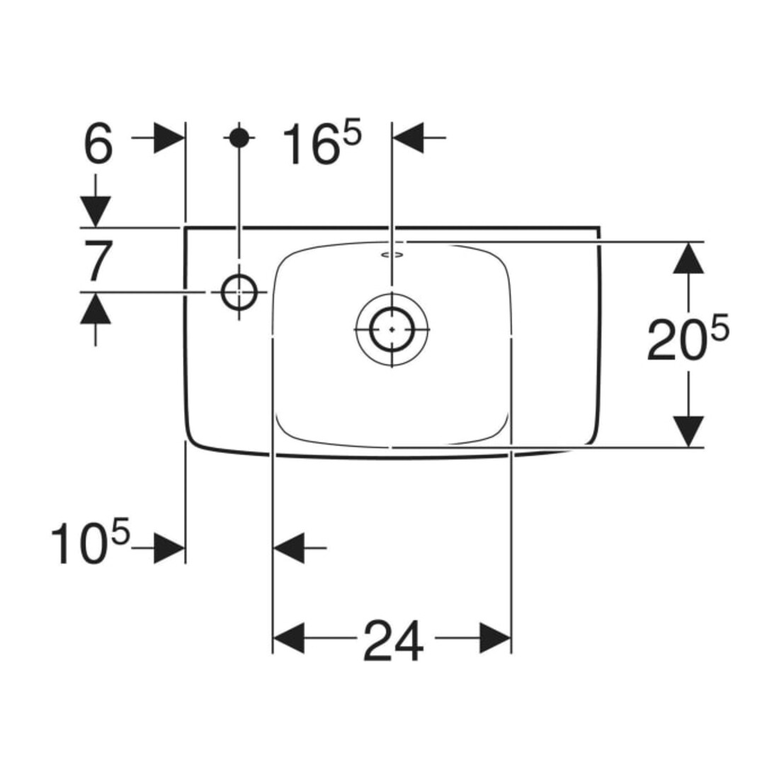 Geberit Handwaschbecken Renova Compact 45x25cm, m HL L, m Ü, Abl, we/KeraTe