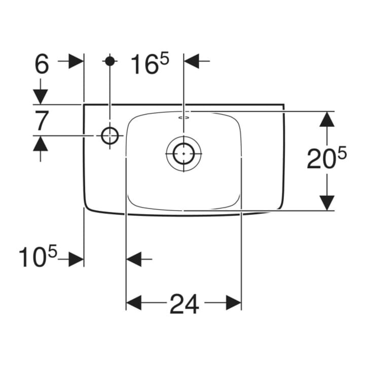 Geberit Handwaschbecken Renova Compact 45x25cm, m HL li, m ÜL, Ablagefl., we.