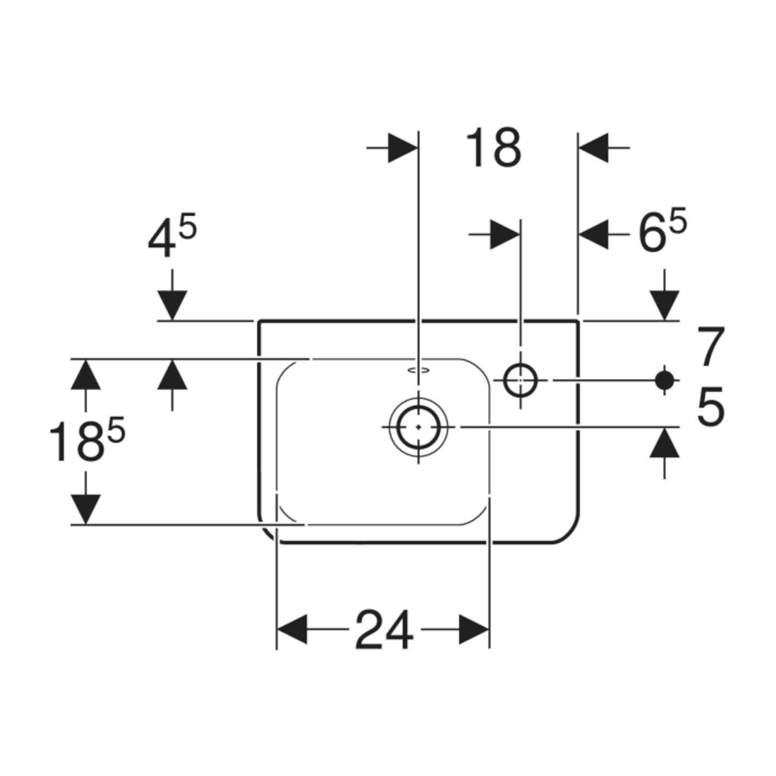 Geberit Handwaschbecken Renova Plan 36x25cm, m Hahnl., m ÜL, ku, we/KeraTe