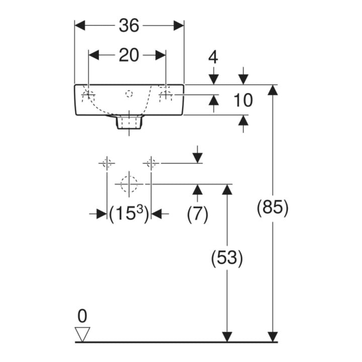 Geberit Handwaschbecken Renova Plan 36x25cm, m Hahnl., m ÜL, kurz, weiß