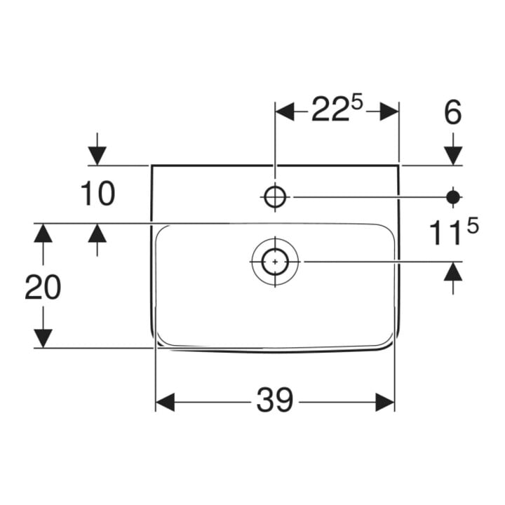 Geberit Handwaschbecken Renova Plan 45x34cm, Hahnl. mit., mit Überlauf, weiß