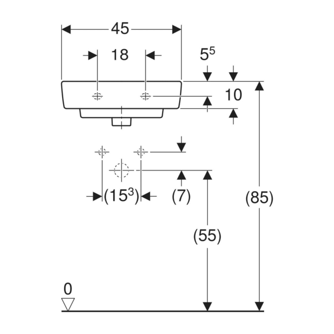 Geberit Handwaschbecken Renova Plan 45x34cm, Hahnl. mit., o. ÜL, we. K-Tect