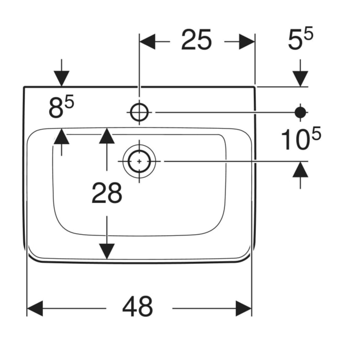 Geberit Handwaschbecken Renova Plan 50x38cm, Hahnl. mit., o. ÜL, we. K-Tect