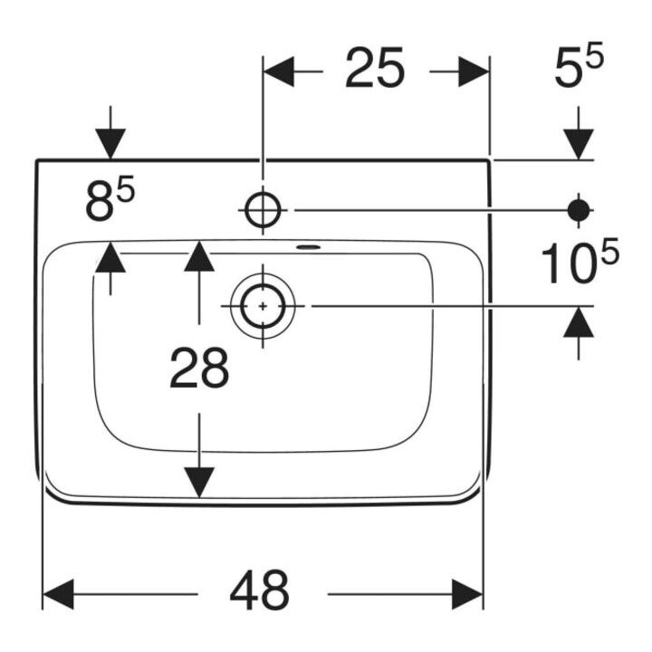 Geberit Handwaschbecken Renova Plan 50x38cm, HL mi, m asymetrischem Ü, w K-T