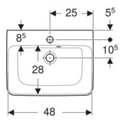 Geberit Handwaschbecken Renova Plan 50x38cm, HL mi, m asymetrischem ÜL, we.-4