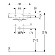 Geberit Handwaschbecken Renova Plan 50x38cm, HL mi, m asymetrischem ÜL, we.-5