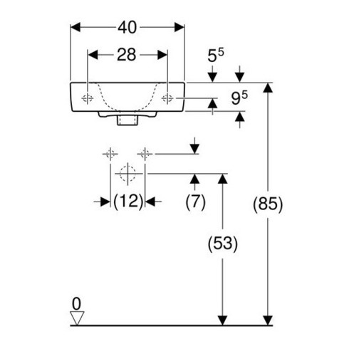 Geberit Handwaschbecken RENOVA PLAN ohne Hahnloch, ohne Überlauf 400 x 250 mm weiß