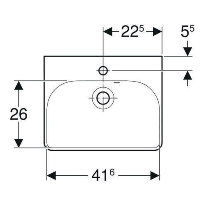 Geberit Handwaschbecken Smyle Square we., 45x36cm, m Hahnl., m ÜL asym.