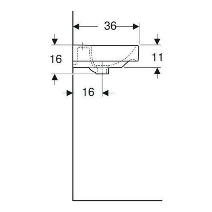 Geberit Handwaschbecken Smyle Square we., 45x36cm, m Hahnl., m ÜL asym.