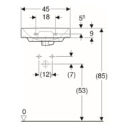 Geberit Handwaschbecken Smyle Square we., 45x36cm, m Hahnl., m ÜL asym.-4