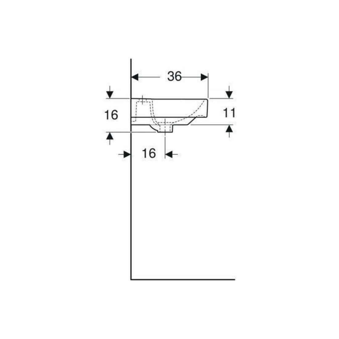Geberit Handwaschbecken Smyle Square we., 45x36cm, m Hahnl., m ÜL asym.