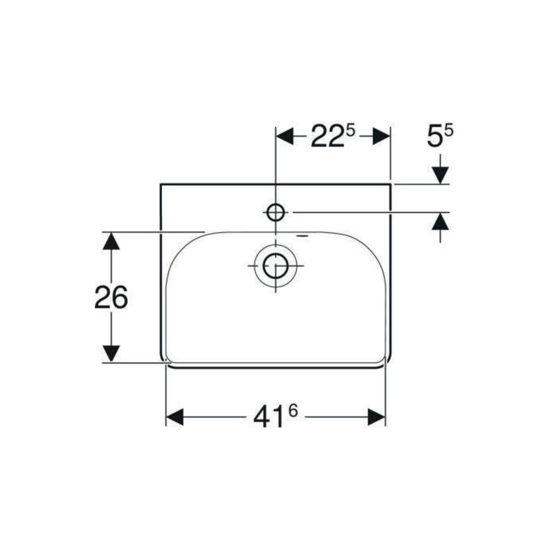 Geberit Handwaschbecken Smyle Square we., 45x36cm, m Hahnl., m ÜL asym.