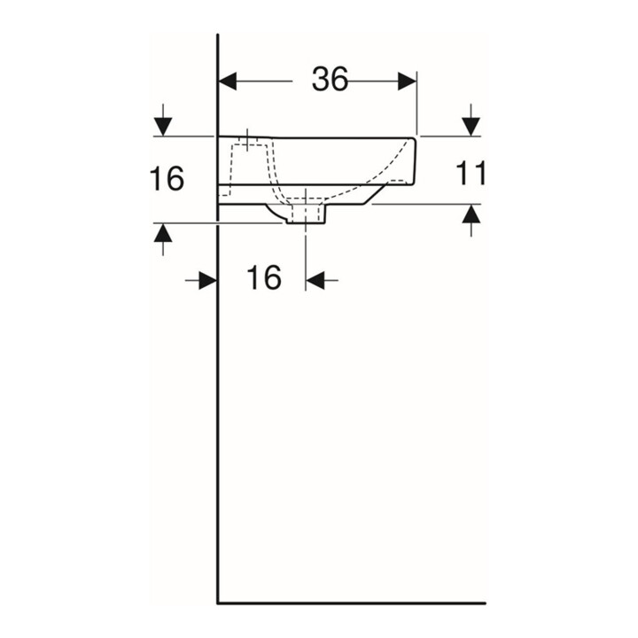 Geberit Handwaschbecken Smyle Square we., 45x36cm, m Hahnl., m ÜL asym.