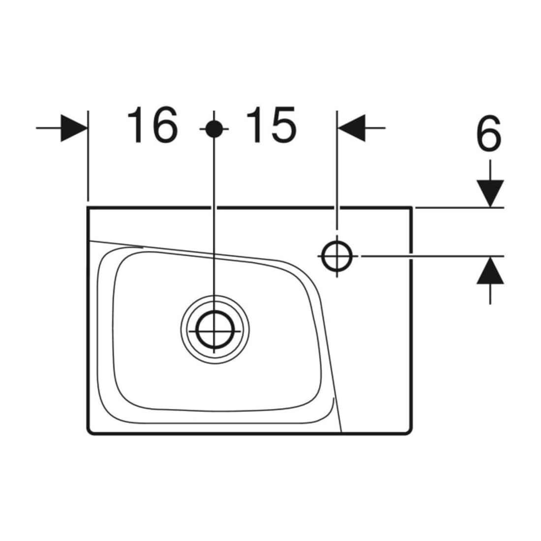 Geberit Handwaschbecken Xeno2 40x28cm, m Hahnl. re, o. ÜL, we. K-Tect